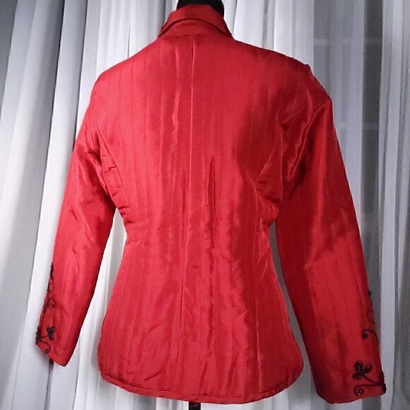 Carole Little Red 100% Lined, Padded, Sequins, Embroidered, Silk Jacket, Size S - Picture 7 of 15